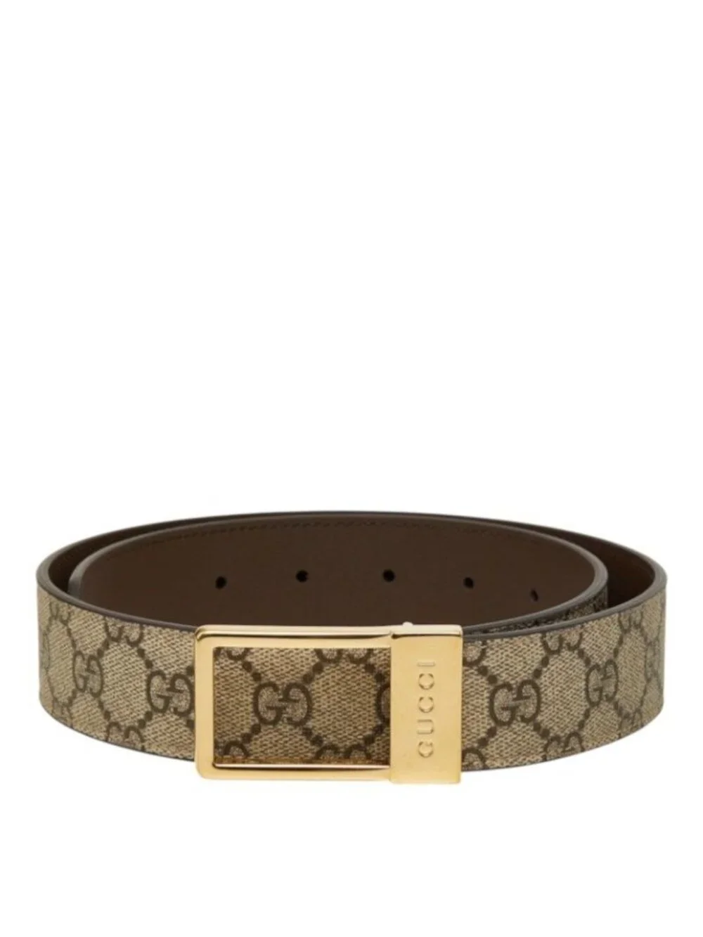 Gucci GG Supreme Rectangle Buckle Belt 75 30 Beige Canvas Leather